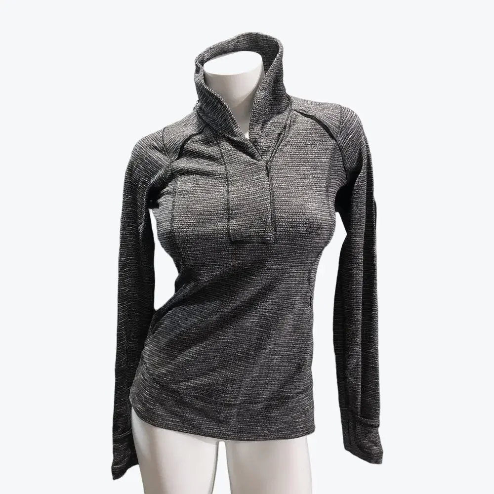 Lululemon Think Fast Pullover 1/4 Zip Gray Black Running Top Womens 6